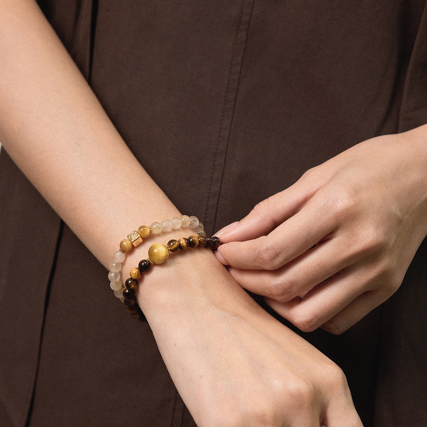 Natural Golden Rutilated Quartz & Yellow Tiger Eye Bracelet β Feng Shui Wealth & Luck Crystal Jewelry