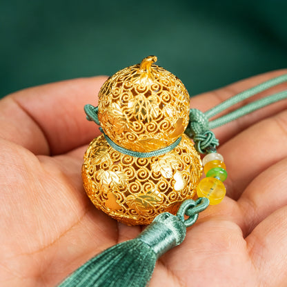 Copper Hulu Gourd Bag Charm - Chinese Filigree Lucky Pendant with Prosperity Symbol for Birthday Gift
