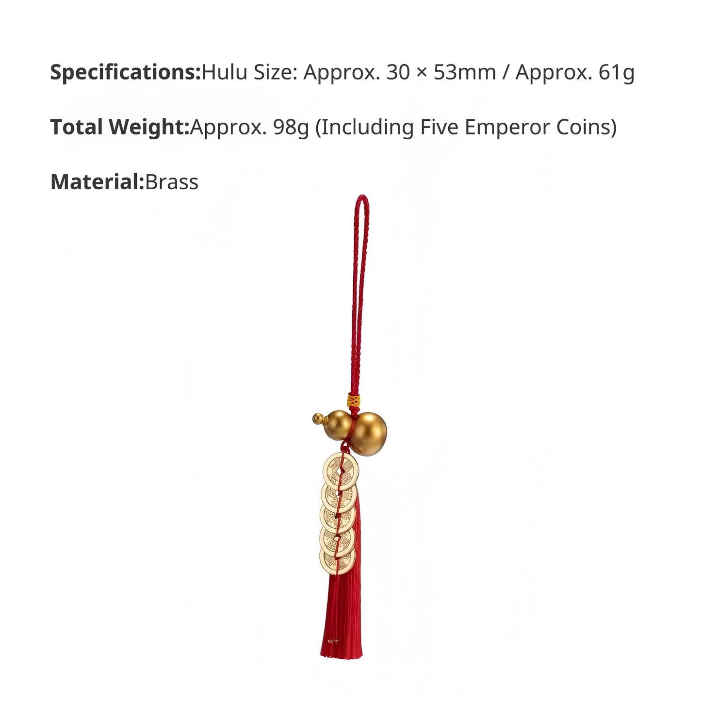 Chinese Five Emperor Coins & Copper Hulu Gourd Hanging Charm - Feng Shui Lucky Home Decoration Pendant