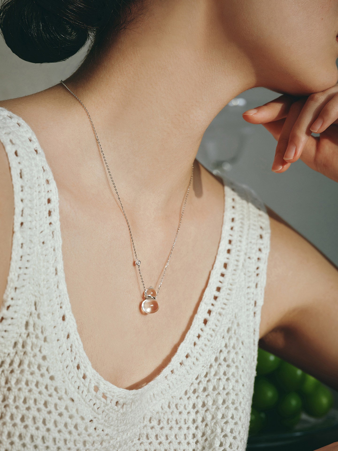 Natural Clear Quartz Hulu Gourd Pendant Necklace - 925 Sterling Silver Chinese Lucky Charm Gift for Her