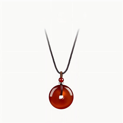 White Chalcedony Pi Disc Pendant Necklace – Chinese Lucky Charm Jewelry Gift for Mom