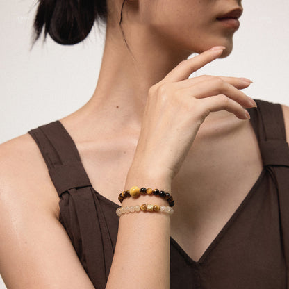Natural Golden Rutilated Quartz & Yellow Tiger Eye Bracelet – Feng Shui Wealth & Luck Crystal Jewelry