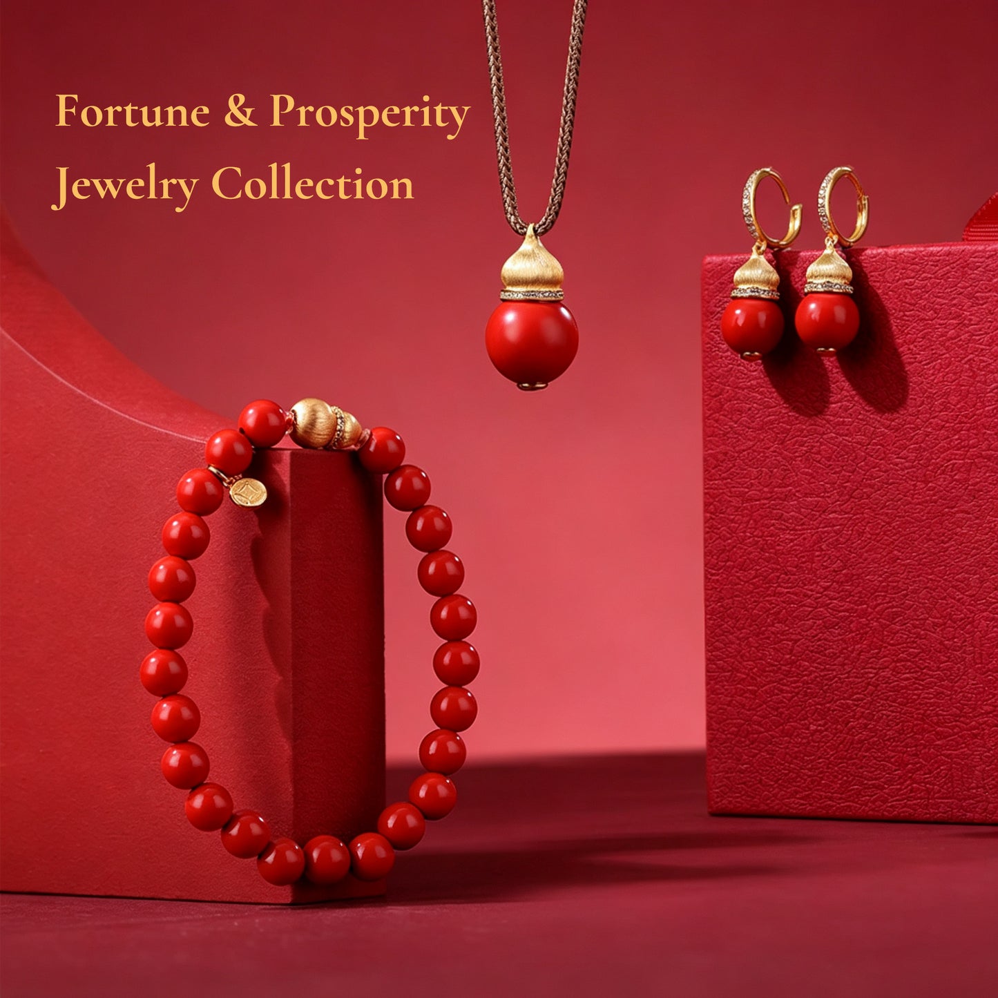Chinese Inspired Jewelry Set – Necklace, Earrings & Bracelet with Lucky Prosperity Symbol, Elegant Gift