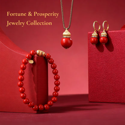 Chinese Inspired Jewelry Set – Necklace, Earrings & Bracelet with Lucky Prosperity Symbol, Elegant Gift