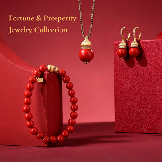 Chinese Inspired Jewelry Set – Necklace, Earrings & Bracelet with Lucky Prosperity Symbol, Elegant Gift