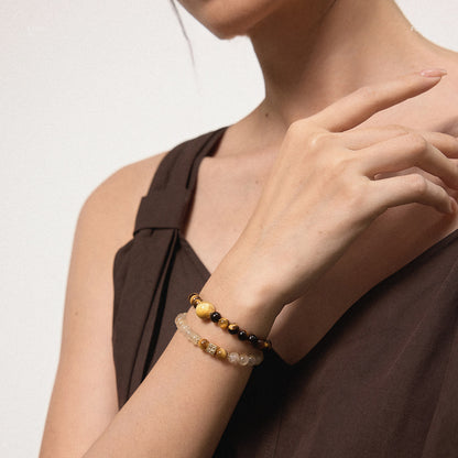 Natural Golden Rutilated Quartz & Yellow Tiger Eye Bracelet – Feng Shui Wealth & Luck Crystal Jewelry
