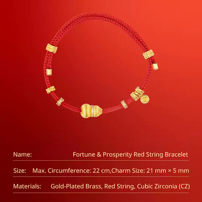 Fortune & Prosperity Cinnabar Red String Bracelet with Gourd Charm | Chinese Inspired Jewelry Gift for Women