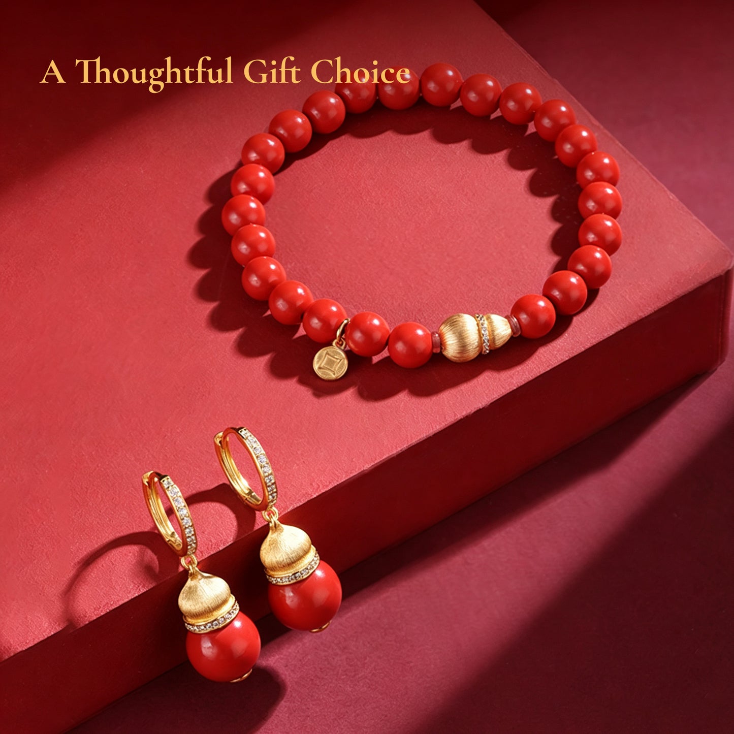 Chinese Inspired Jewelry Set – Necklace, Earrings & Bracelet with Lucky Prosperity Symbol, Elegant Gift