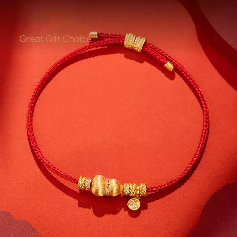 Fortune & Prosperity Cinnabar Red String Bracelet with Gourd Charm | Chinese Inspired Jewelry Gift for Women