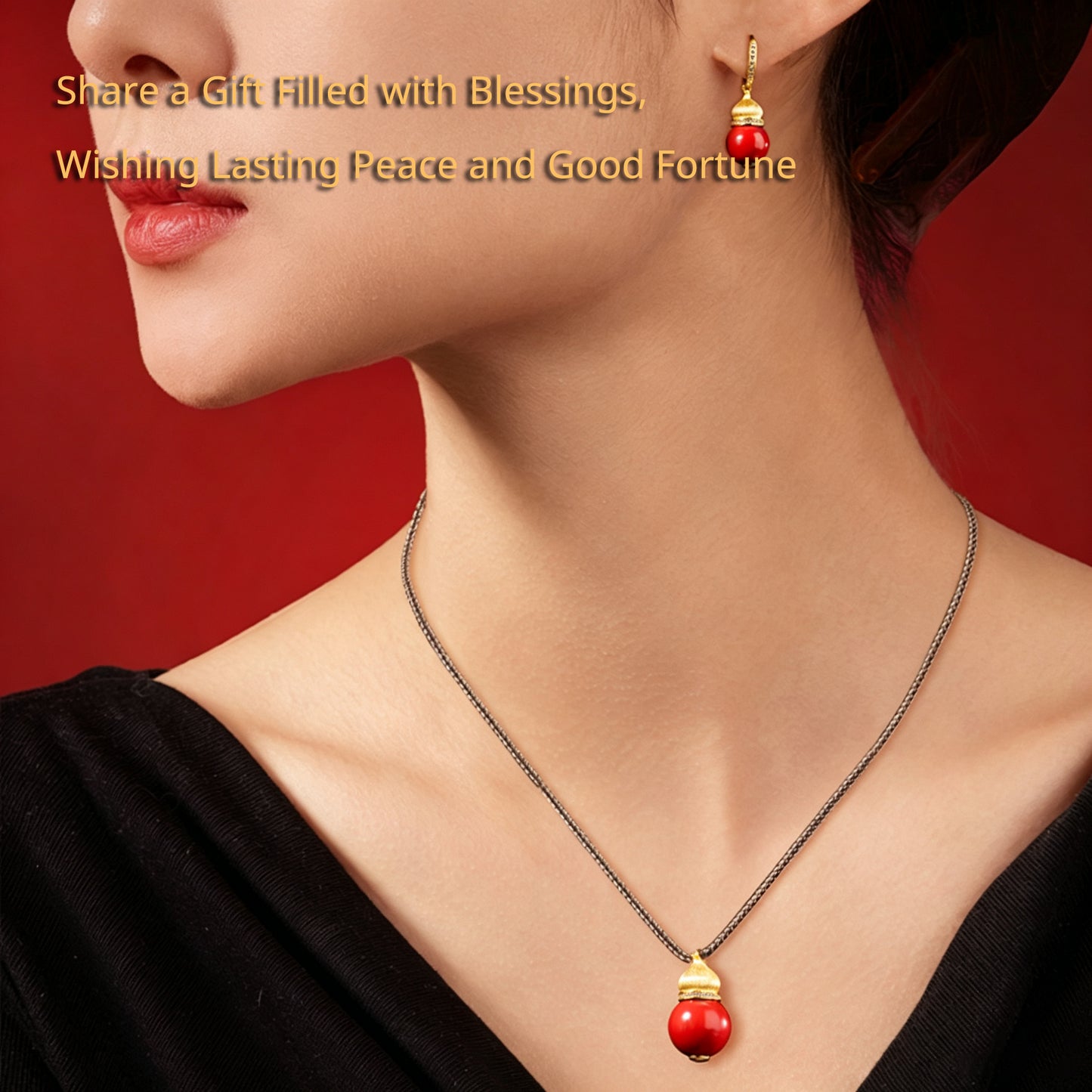 Chinese Inspired Jewelry Set – Necklace, Earrings & Bracelet with Lucky Prosperity Symbol, Elegant Gift