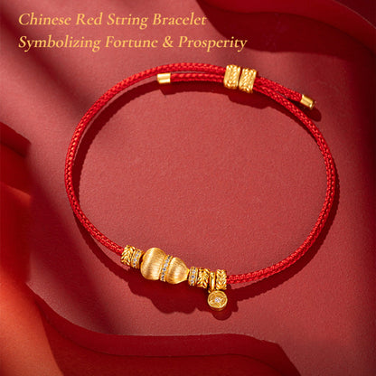 Fortune & Prosperity Cinnabar Red String Bracelet with Gourd Charm | Chinese Inspired Jewelry Gift for Women