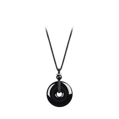 White Chalcedony Pi Disc Pendant Necklace – Chinese Lucky Charm Jewelry Gift for Mom