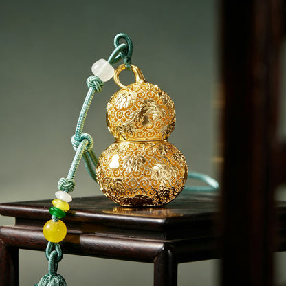 Copper Hulu Gourd Bag Charm - Chinese Filigree Lucky Pendant with Prosperity Symbol for Birthday Gift