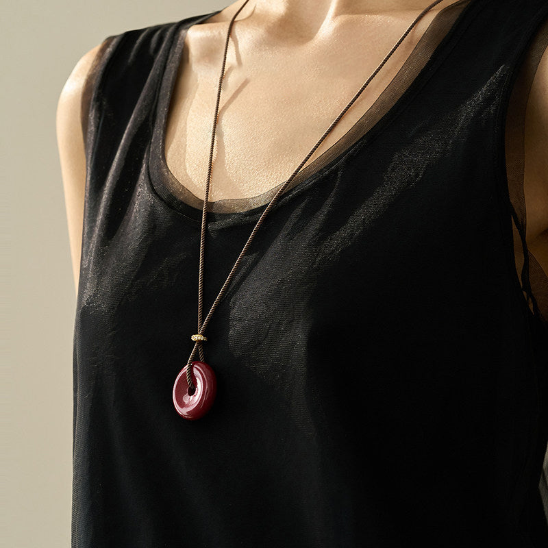 White Chalcedony Pi Disc Pendant Necklace – Chinese Lucky Charm Jewelry Gift for Mom
