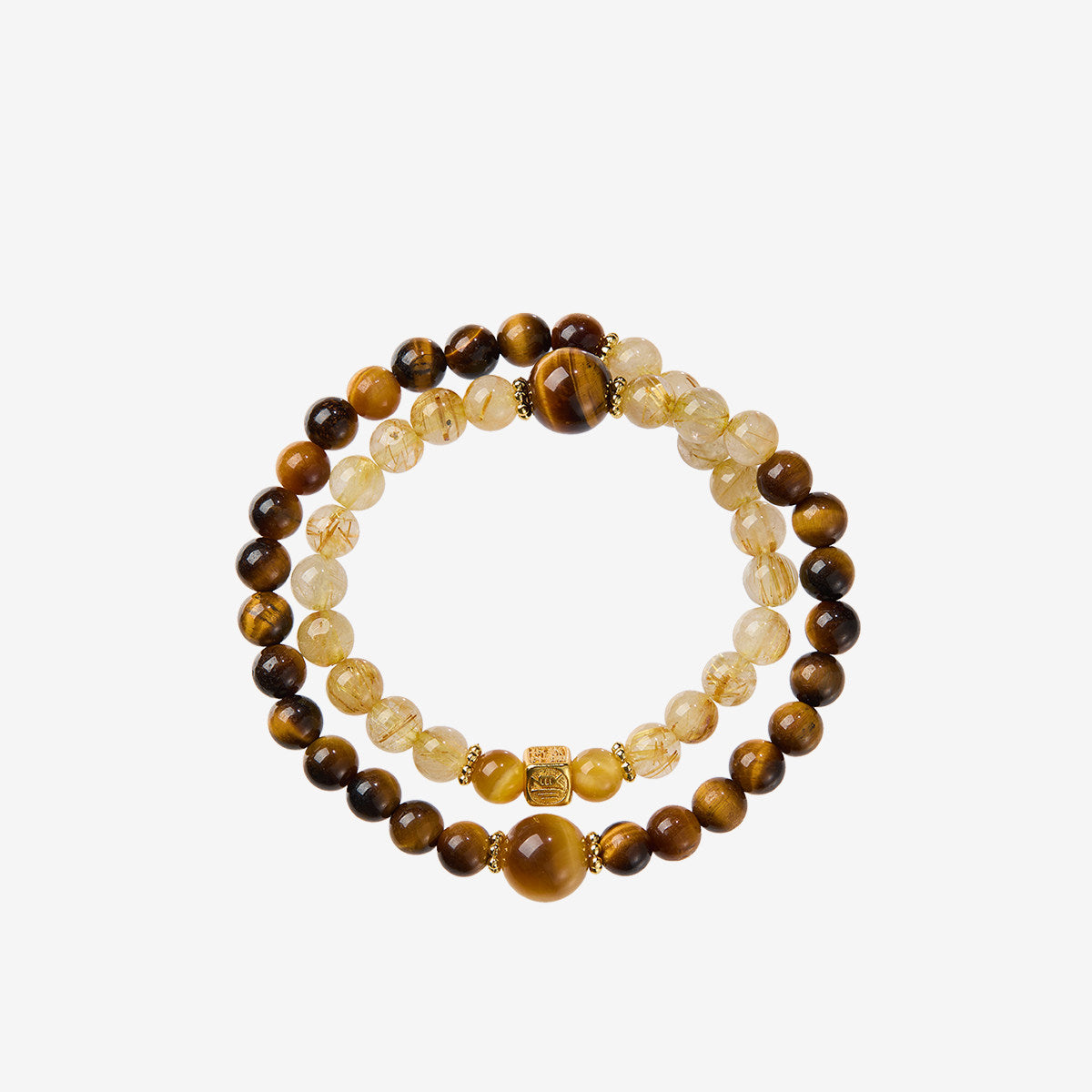 Natural Golden Rutilated Quartz & Yellow Tiger Eye Bracelet – Feng Shui Wealth & Luck Crystal Jewelry