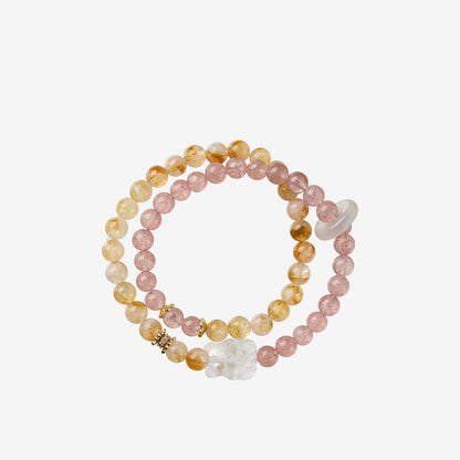 Natural Golden Rutilated Quartz & Yellow Tiger Eye Bracelet – Feng Shui Wealth & Luck Crystal Jewelry