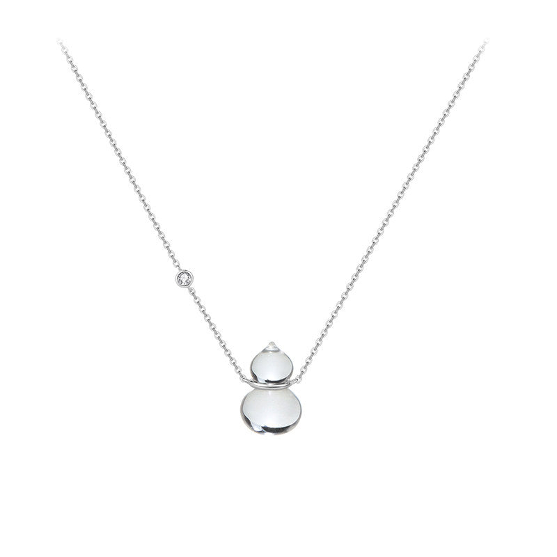 Natural Clear Quartz Hulu Gourd Pendant Necklace - 925 Sterling Silver Chinese Lucky Charm Gift for Her