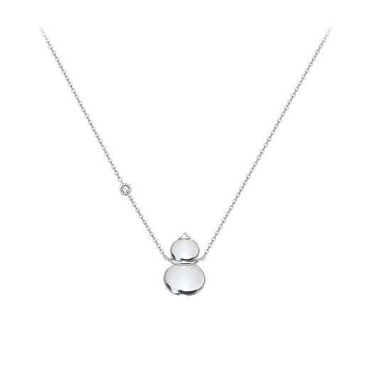 Natural Clear Quartz Hulu Gourd Pendant Necklace - 925 Sterling Silver Chinese Lucky Charm Gift for Her