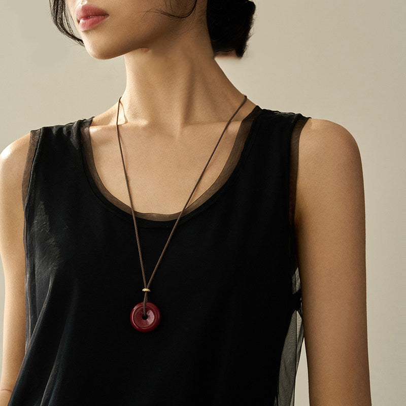 White Chalcedony Pi Disc Pendant Necklace – Chinese Lucky Charm Jewelry Gift for Mom