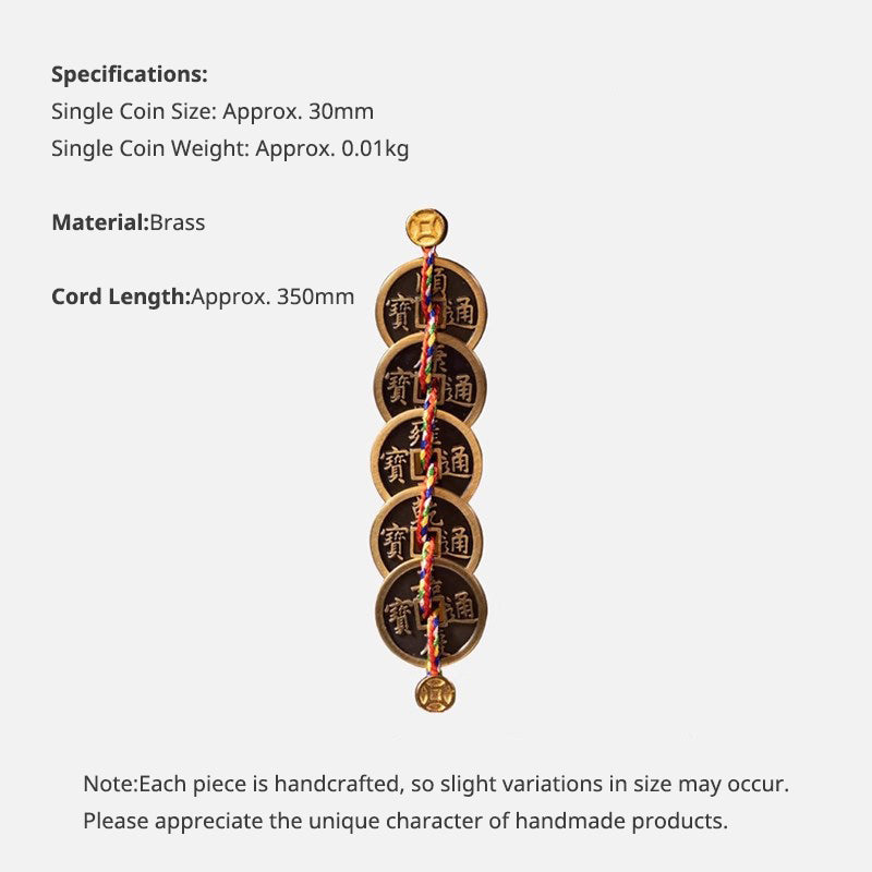 Chinese Five Emperor Coins Hanging Charm - Feng Shui Lucky Door Decoration with Copper Coins & Chinese Knot