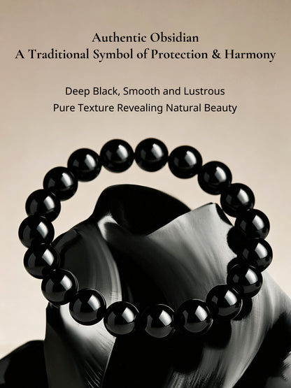 Natural Black Obsidian Bracelet for Men – Crystal Jewelry Father's Day Gift for Dad