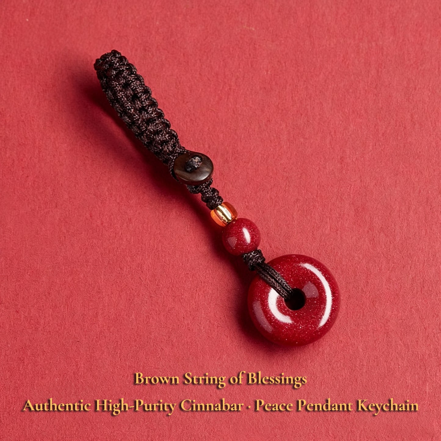 High Purity Cinnabar Pendant Charm - Chinese Feng Shui Lucky Car Keychain with Peace Pendant, Hulu Gourd & Pi Xiu Protection Charm