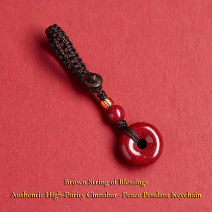 High Purity Cinnabar Pendant Charm - Chinese Feng Shui Lucky Car Keychain with Peace Pendant, Hulu Gourd & Pi Xiu Protection Charm