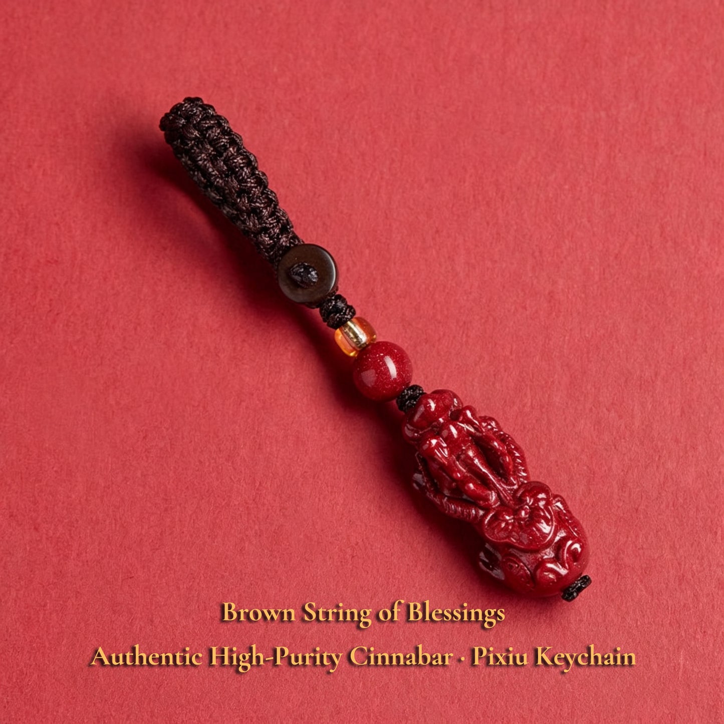 High Purity Cinnabar Pendant Charm - Chinese Feng Shui Lucky Car Keychain with Peace Pendant, Hulu Gourd & Pi Xiu Protection Charm