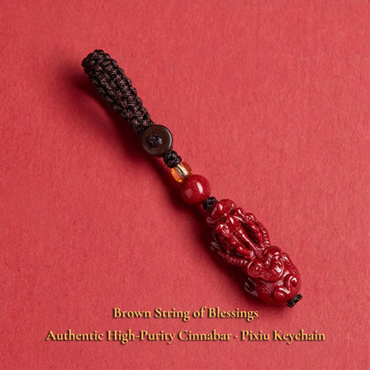 High Purity Cinnabar Pendant Charm - Chinese Feng Shui Lucky Car Keychain with Peace Pendant, Hulu Gourd & Pi Xiu Protection Charm