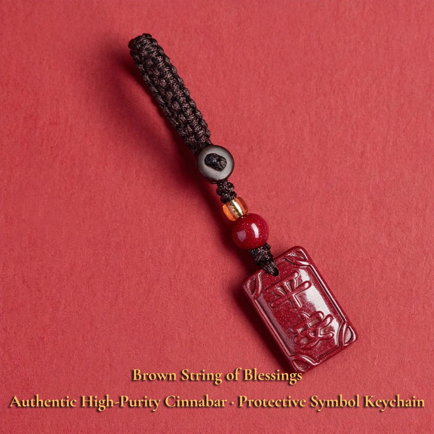 High Purity Cinnabar Pendant Charm - Chinese Feng Shui Lucky Car Keychain with Peace Pendant, Hulu Gourd & Pi Xiu Protection Charm