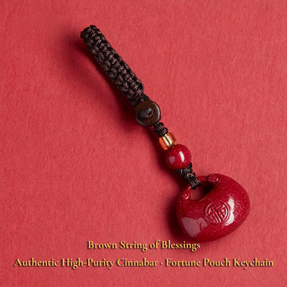 High Purity Cinnabar Pendant Charm - Chinese Feng Shui Lucky Car Keychain with Peace Pendant, Hulu Gourd & Pi Xiu Protection Charm