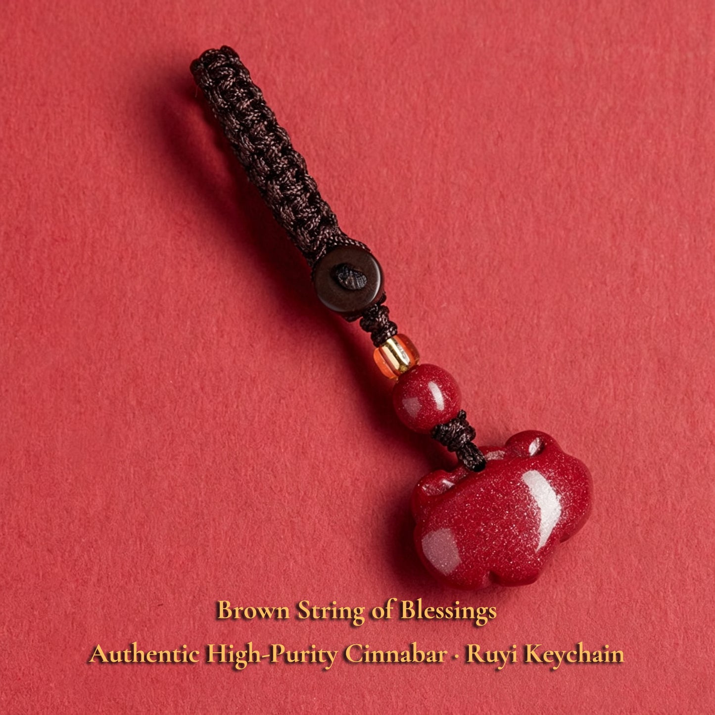 High Purity Cinnabar Pendant Charm - Chinese Feng Shui Lucky Car Keychain with Peace Pendant, Hulu Gourd & Pi Xiu Protection Charm