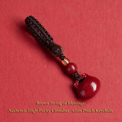 High Purity Cinnabar Pendant Charm - Chinese Feng Shui Lucky Car Keychain with Peace Pendant, Hulu Gourd & Pi Xiu Protection Charm
