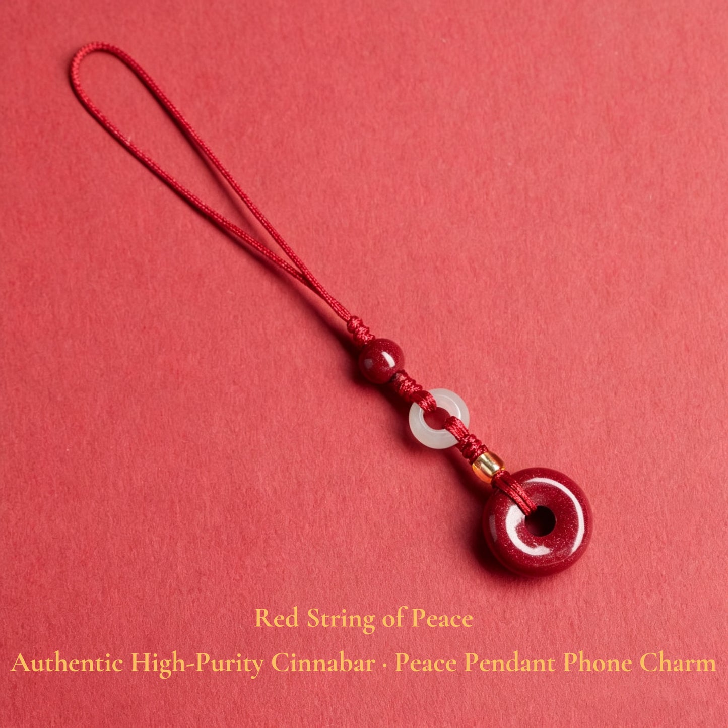 High Purity Cinnabar Pendant Charm - Chinese Feng Shui Lucky Car Keychain with Peace Pendant, Hulu Gourd & Pi Xiu Protection Charm
