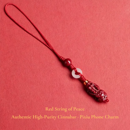 High Purity Cinnabar Pendant Charm - Chinese Feng Shui Lucky Car Keychain with Peace Pendant, Hulu Gourd & Pi Xiu Protection Charm