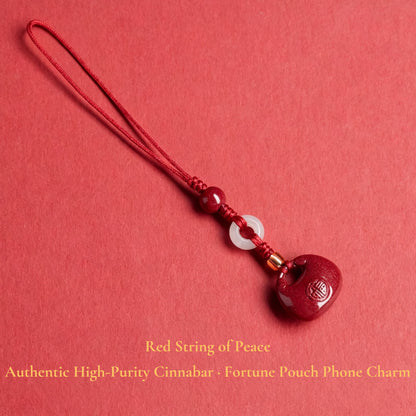 High Purity Cinnabar Pendant Charm - Chinese Feng Shui Lucky Car Keychain with Peace Pendant, Hulu Gourd & Pi Xiu Protection Charm
