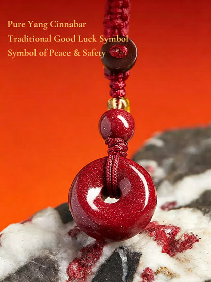 High Purity Cinnabar Pendant Charm - Chinese Feng Shui Lucky Car Keychain with Peace Pendant, Hulu Gourd & Pi Xiu Protection Charm