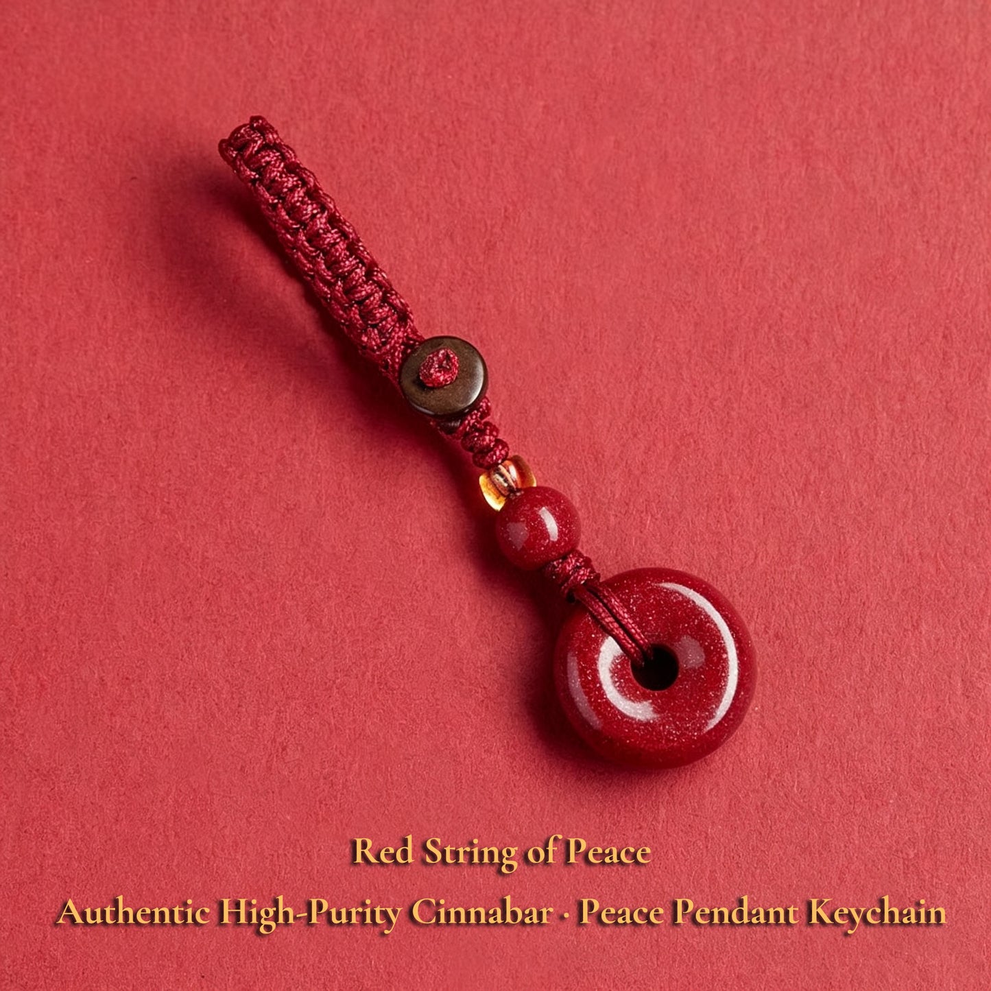 High Purity Cinnabar Pendant Charm - Chinese Feng Shui Lucky Car Keychain with Peace Pendant, Hulu Gourd & Pi Xiu Protection Charm