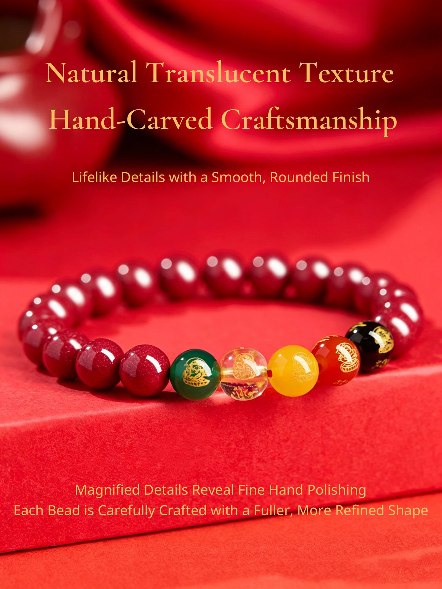 Five Wealth Gods Cinnabar Bracelet – Chinese Feng Shui Prosperity Charm with Agate Bead
