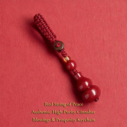 High Purity Cinnabar Pendant Charm - Chinese Feng Shui Lucky Car Keychain with Peace Pendant, Hulu Gourd & Pi Xiu Protection Charm