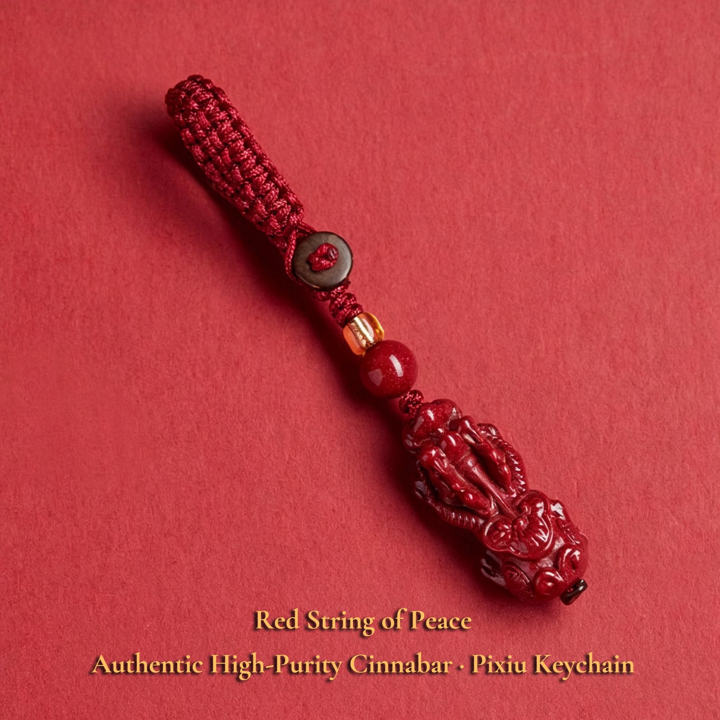 High Purity Cinnabar Pendant Charm - Chinese Feng Shui Lucky Car Keychain with Peace Pendant, Hulu Gourd & Pi Xiu Protection Charm
