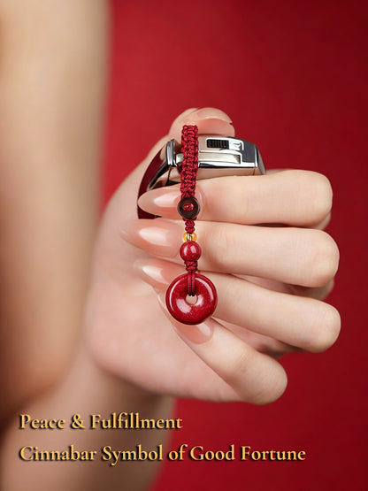 High Purity Cinnabar Pendant Charm - Chinese Feng Shui Lucky Car Keychain with Peace Pendant, Hulu Gourd & Pi Xiu Protection Charm