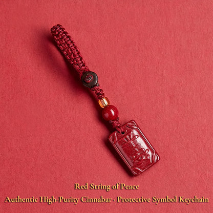 High Purity Cinnabar Pendant Charm - Chinese Feng Shui Lucky Car Keychain with Peace Pendant, Hulu Gourd & Pi Xiu Protection Charm