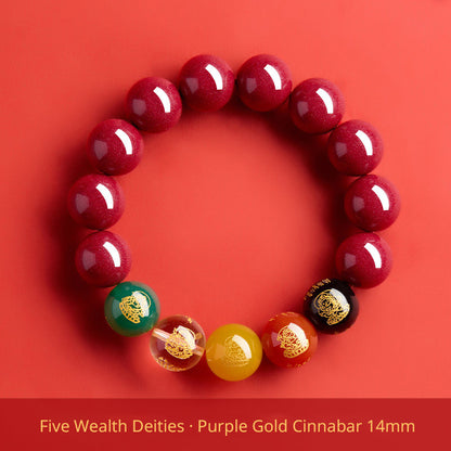Five Wealth Gods Cinnabar Bracelet – Chinese Feng Shui Prosperity Charm with Agate Bead