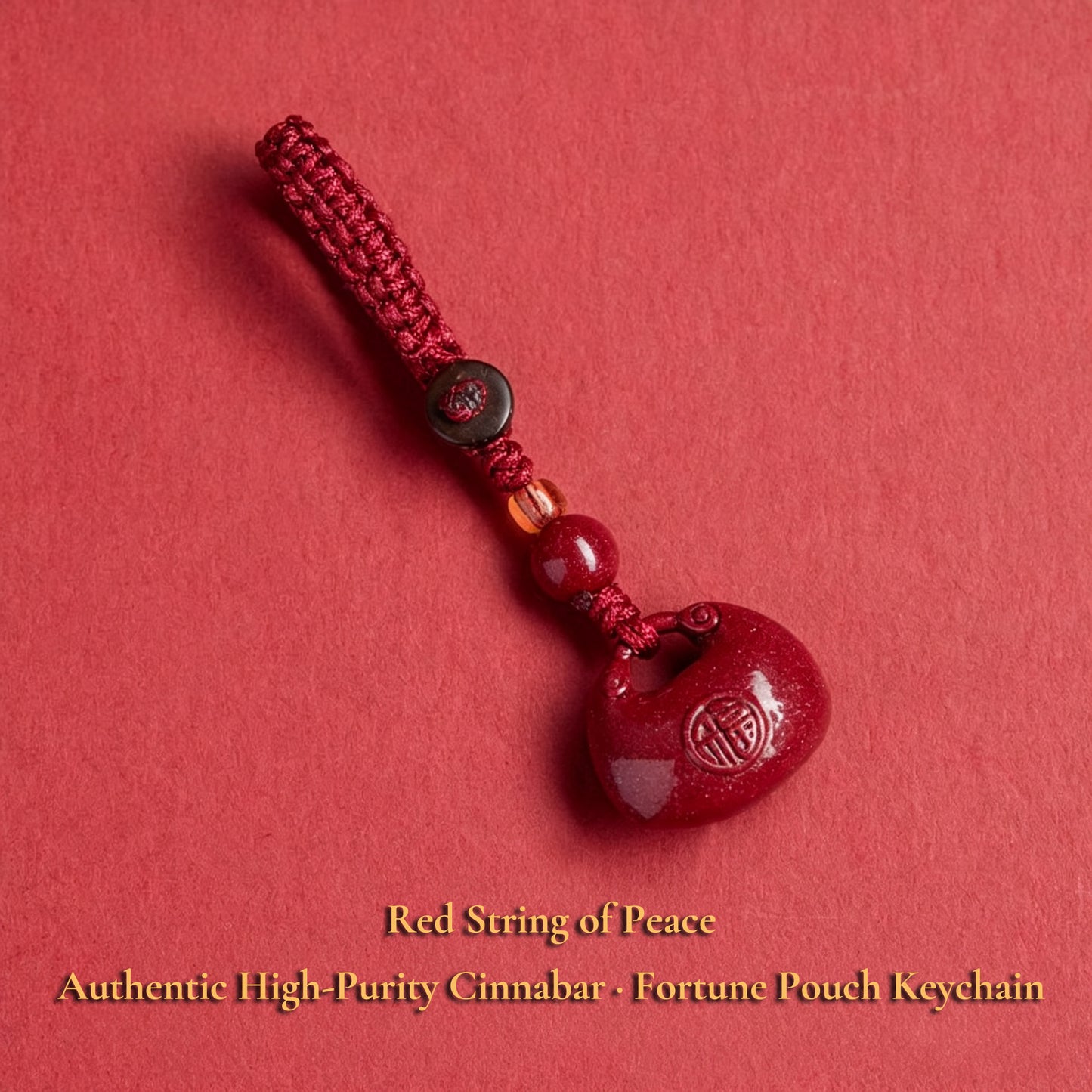 High Purity Cinnabar Pendant Charm - Chinese Feng Shui Lucky Car Keychain with Peace Pendant, Hulu Gourd & Pi Xiu Protection Charm