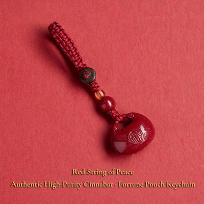 High Purity Cinnabar Pendant Charm - Chinese Feng Shui Lucky Car Keychain with Peace Pendant, Hulu Gourd & Pi Xiu Protection Charm