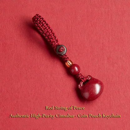 High Purity Cinnabar Pendant Charm - Chinese Feng Shui Lucky Car Keychain with Peace Pendant, Hulu Gourd & Pi Xiu Protection Charm