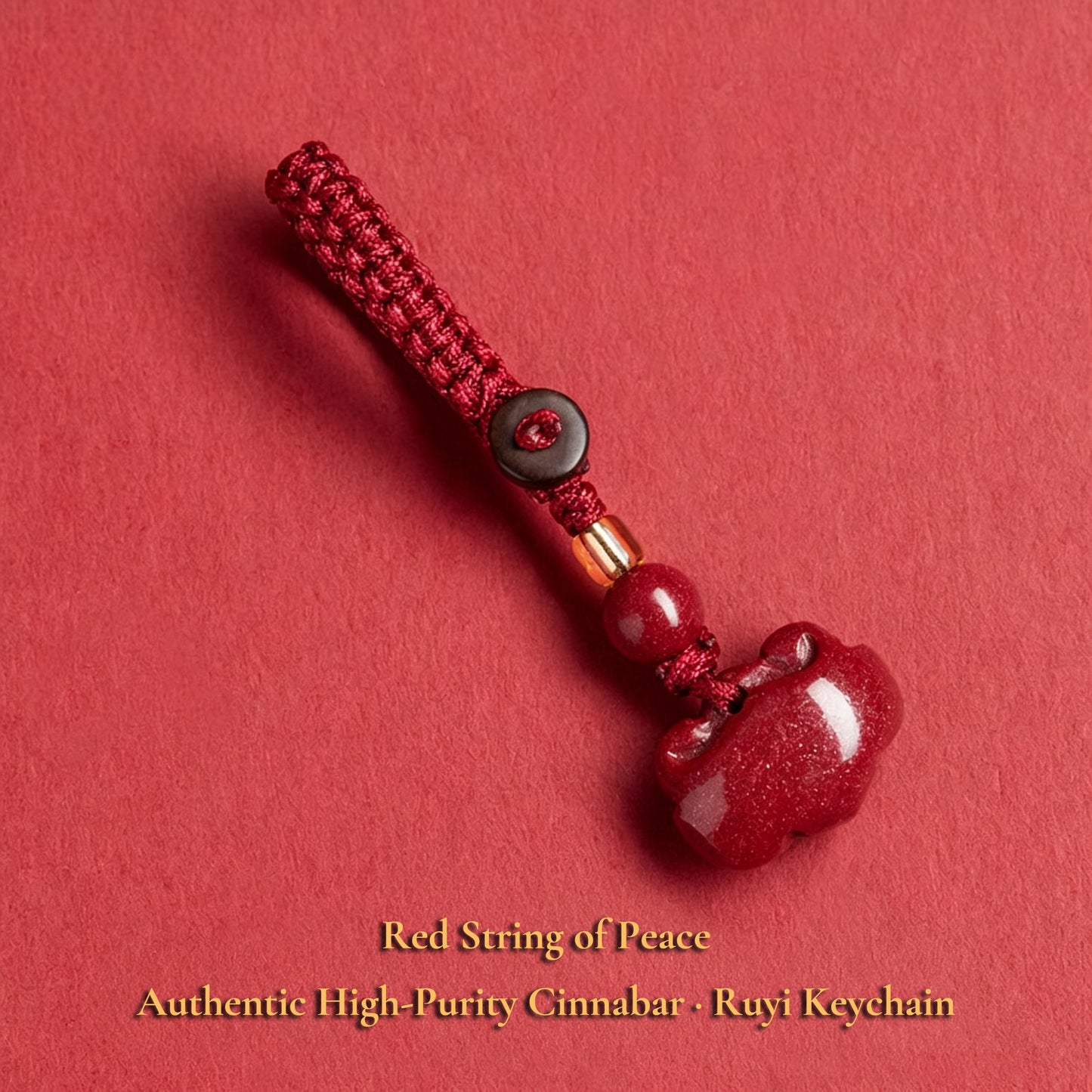 High Purity Cinnabar Pendant Charm - Chinese Feng Shui Lucky Car Keychain with Peace Pendant, Hulu Gourd & Pi Xiu Protection Charm